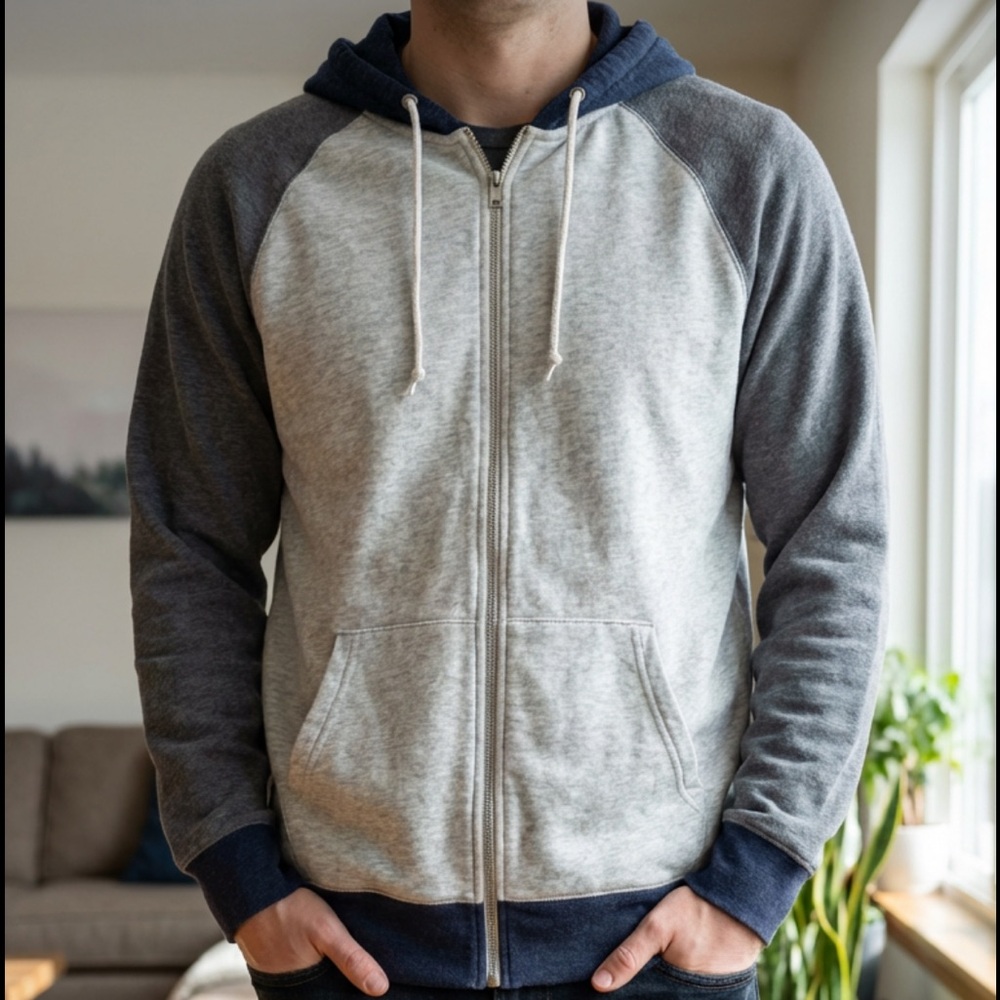 Old Navy Men's Gray and Navy Zip-Up Sweater
